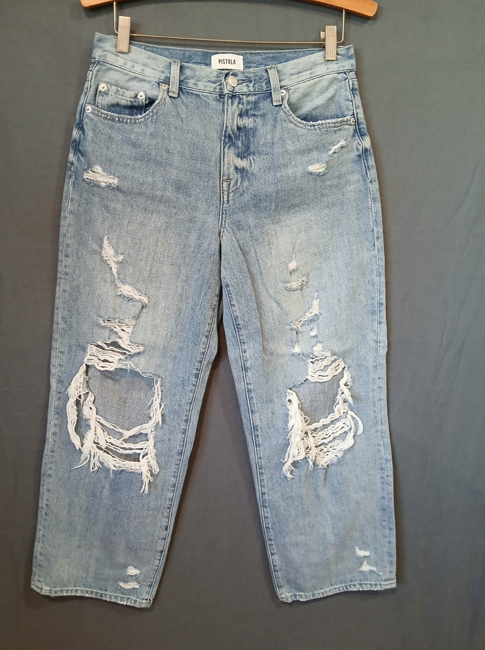 Pistola Jeans Womens Blue 27 Denim Distressed Lose Fit W29 L26.5 High Rise Casua